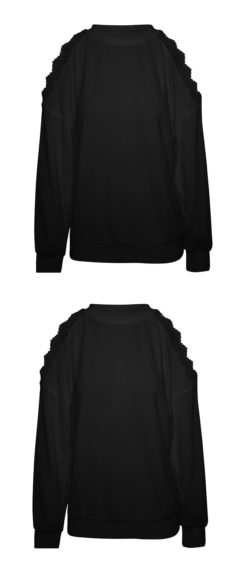 Fashion Lace Panel Sexy Shoulder Drop Casual European And American T-shirt